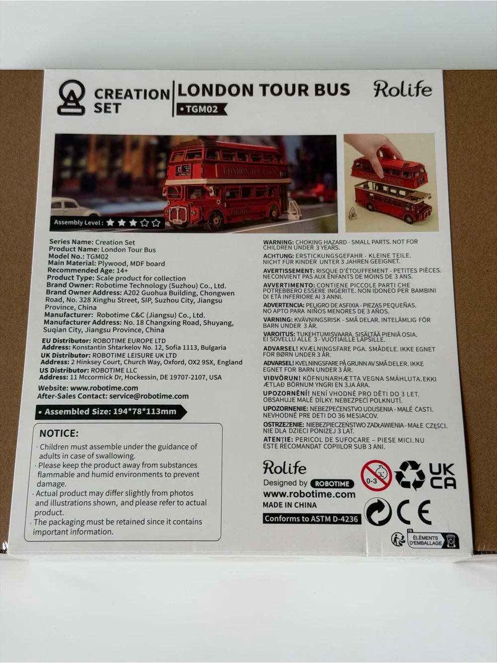 Rolife 3D Puzzle Creation Set - Red London Tour Bus - New